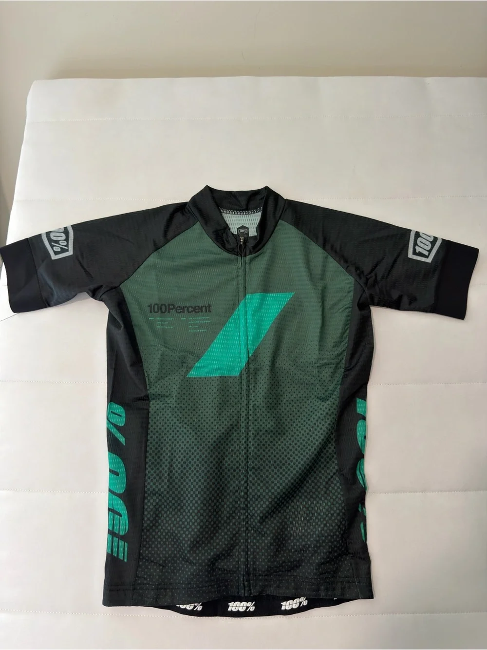 100% Cycling Jersey Short Sleeve Full Zip Pockets Black/Green Size S